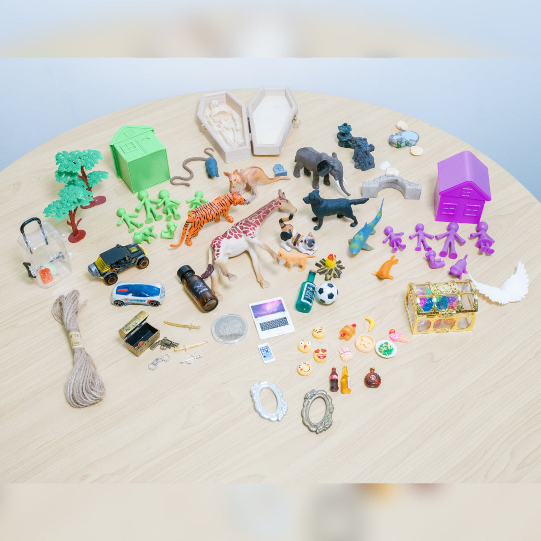 Basic Portable Sand Tray Starter Kit. - Miniatures Only. Over 80 Miniatures.